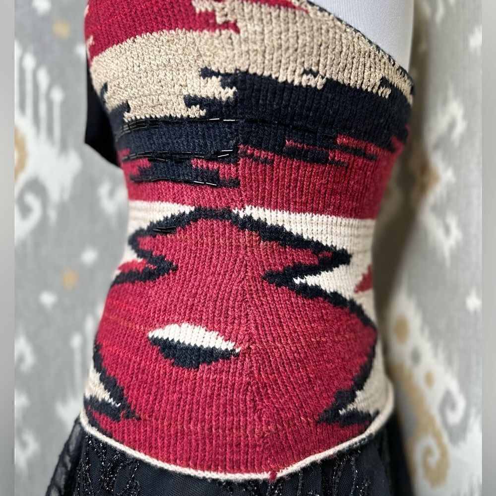 Ralph Lauren * 2011 Hand-Knit Red Beacon Blanket Beaded Halter with Silk Scarf - Picture 12 of 16